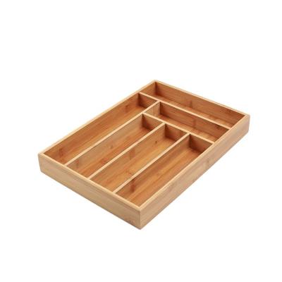 China Hot Selling Sustainable Multi Compartment Rectangle Bamboo Utensil Organizer Cutlery Tray for sale