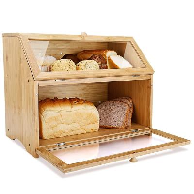 China Sustainable 2 Tier Kitchen Bamboo Bread Storage Box Set With Bamboo Dividers Lid for sale