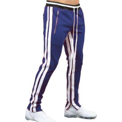 China 2021 Popular Anti-wrinkle men's sports and slim leisure pants foot zipper stitching breathable fitness pants striped sports pants for sale