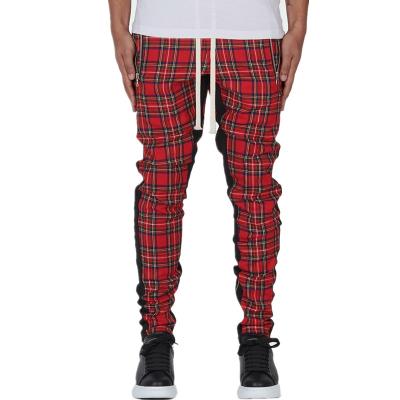 China Best Selling Men's Anti-Wrinkle Casual Street Wear Hip Hop Drawstring Plaid Pants Trousers Leg Zipper Design Casual Pencil Pants for sale