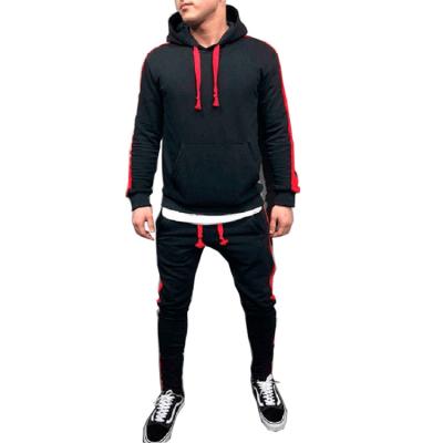 China 2021 Autumn And Winter Men Fashion Streetwear Anti-wrinkle Sportswear Fitness Sports Hooded Casual Suit 2 Pieces Patch Band Solid Color for sale