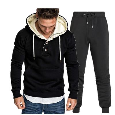 China Wholesale Men's Casual Anti-Wrinkle Solid Color Hoodie Pullover Long Sleeve Sweatshirt Plus Hooded Fleece Sweater Pants Suit for sale