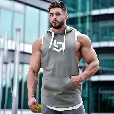 China Anti-wrinkle Brother New Fitness Vest Men's Sleeveless Hooded Vest Running Fitness Sports Loose Breathable Pullover Vest for sale