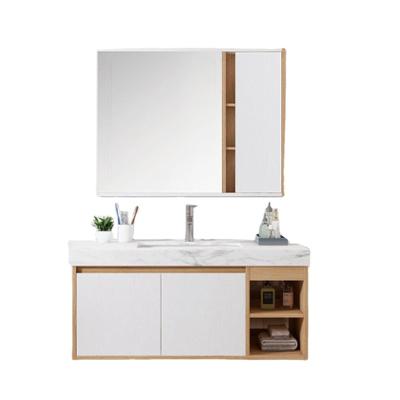 China Modern Bathroom Vanity Cabinet Combination Mirror Marble Texture Countertops Vanity Cabinet T-9563 for sale