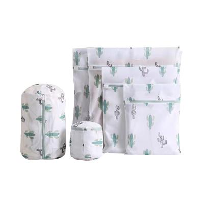 China Modern 6 Piece Cactus Pattern Household Wash Bag Hotel Laundry Bag Set for sale