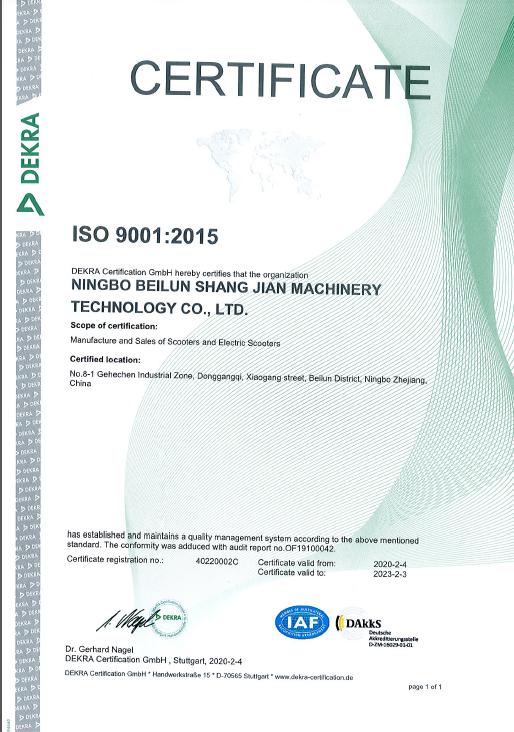 ISO9001 - Ningbo Beilun Yuchuang Machinery Co., Ltd.