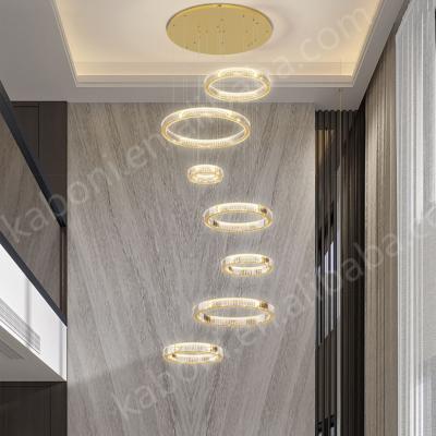 China Large Outdoor Mounted Stainless Steel Crystal Luxury Led Chandelier 3 Ring Pendant Lighting 2022Modern for sale