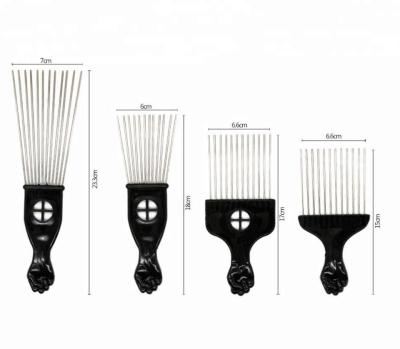 China Popular Duct Afro Comb Fist Metal Plastic Black Hair Fork Comb Stainless Steel Pins Hair Pick Comb for sale