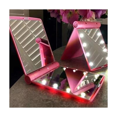 China 8 LED Lights Folding Mirror Pocket Portable Double Sided Cosmetic Mirror Lighted Makeup Mirrors With Lamps Women Beauty Tool for sale