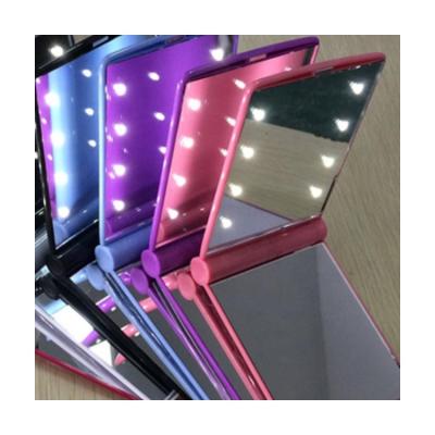 China 8 Lighted LED Lights Lamps Women Makeup Mirrors Lady Cosmetic Hand Folding Portable Pocket Mirror for sale