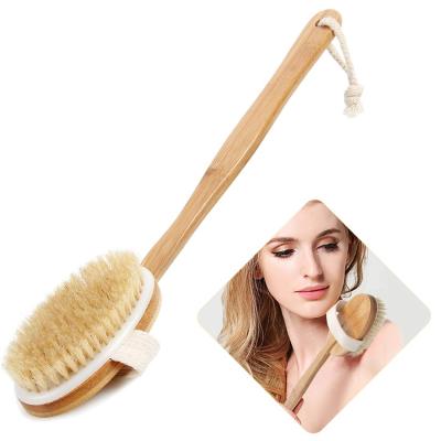 China All Natural Detachable Wooden Handle Massage Private Label Long Bristle Dry Skin Bath Body Brush for sale