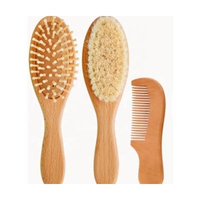 China OEM Natural Baby Hair Brush Baby Hair Brush and Comb Set with Natural Goat Hair Straightens Infant Hair Brush for sale