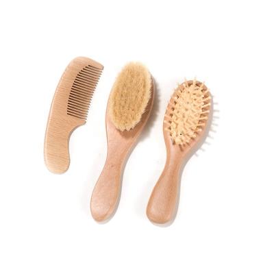 China Natural Natural Wooden Comb and Baby Hair Brush Set for Newborn and Toddler for sale