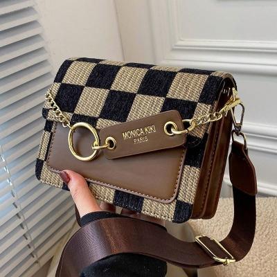 China Fashion Checkerboard Mini Fabric Flap Crossbody Sling Bags For Women 2023 Simple Design Luxury Handbag Brand Shoulder Bag Tiny Handbags for sale