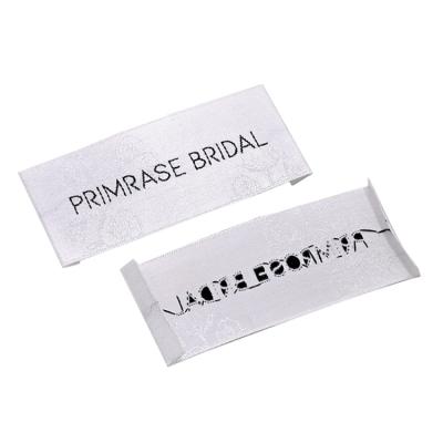 China Viable Design Woven Custom Damask White Woven Labels Wash Care Label Sustainable Popular Design For Clothing for sale