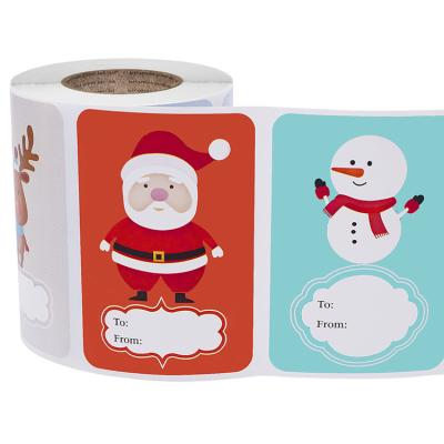 China Christmas Day Decorative Hot Selling Printed Waterproof Custom Around Christmas Gift Tag Thermal Stickers for sale