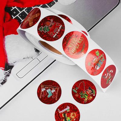 China Christmas Day Christmas Decorative Custom Gift Label Waterproof Stickers Roll Printed Red Wrapping Sticker for sale