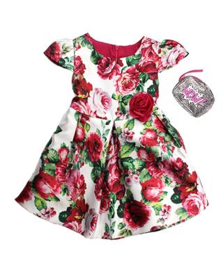 China Fashion Design Kids Clothing Girl O Neck Breathable Comfortable Pleated Dress With Short Sleeves And Multi Layer for sale