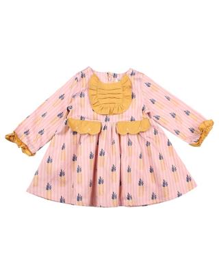 China Anti-wrinkle fashion design kids clothing girl o neck comfortable pleated dress with short sleeves and multi layer for sale