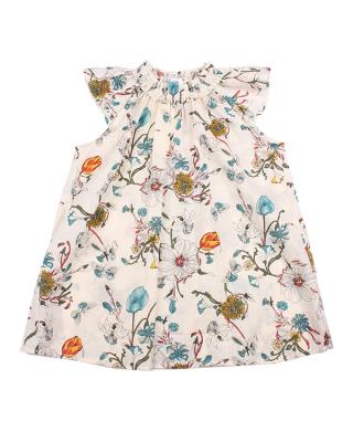 China Anti-wrinkle fashion design kids clothing comfortable girl o neck printed dress with short sleeves and ruffled for sale