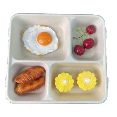 China Oil-resistant& New Style Water Resistant Biodegradable and Compostable Take Out 4 Compartment Tray with Bagasse Lid for sale