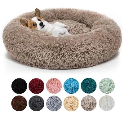 China Dropshipping Luxury Round Pet Stocked Soft Washable Dog Cushion Faux Fur Sofa Beds for sale