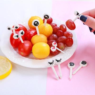 China Wholesale Stocked 10pcs/set Plastic Bento Picks Kids Lunch Accessories Mini Eye Toothpick Fruit Fork for sale