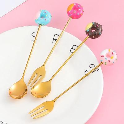 China Dropshipping Cute Stocked Stainless Steel Donut Mini Cake Coffee Dessert Tea Spoon Ice Cream Teaspoon Tableware Stirring Spoons for sale