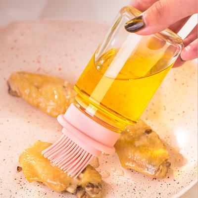 China Food Grade Silicone Brush Oil Bottle Household Restaurant Glass Cover Easily Sweep Barbecue Kitchen Pancake Oil One-Piece Baking Brush for sale