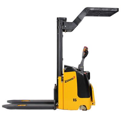 China Portable Warehouse Lift Equipment Electric Stacker Trucks With Overhead Guard for sale