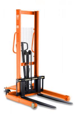 China 1000kg Hydraulic straddle Hand stacker With 1600mm Lifting Height in orange color for sale