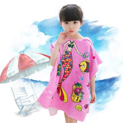 China Hypoallergenic Quick Dry Custom Printed Microfiber Suede Beach Towel Poncho Hooded Robe 60x60cm for sale