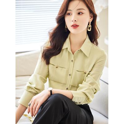 China Anti-pilling Green Shirt Women's Business Work Shirt Set Spring New Casual Design High Quality Fashion Tops Chiffon Long Sleeved Blouse for sale