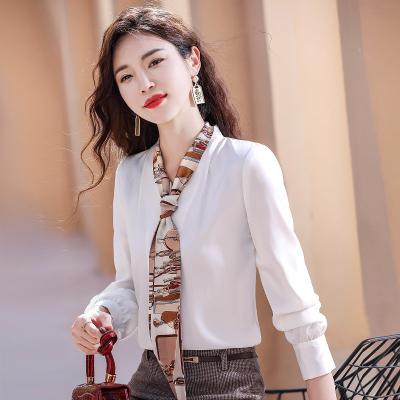 China Anti-pilling European American White Long Sleeve Shirts Fashion Chiffon Blouse Shirt Casual Business Women Shirts Blouses for sale