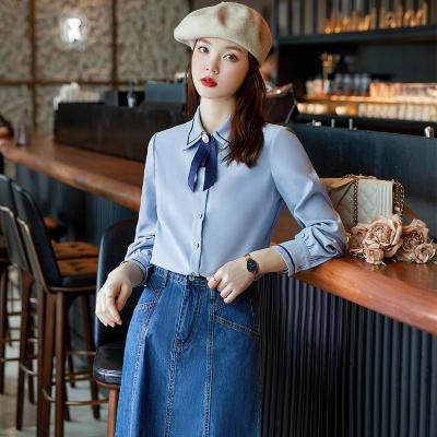 China Anti-pilling Fashion Casual V-Neck Slim Chiffon Blouse Women Tops Women's Clothing 2023 Office Lady Work Wear Shirt Elegant Plus Size Blouse for sale