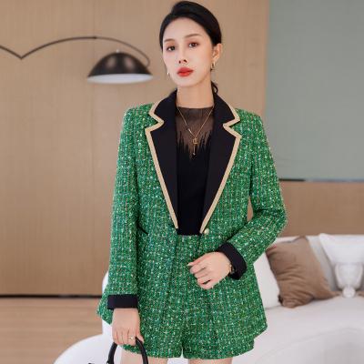 China QUICK DRY Women's Suit Elegant Notched Blazer Casual Loose High Waist Short Pants 2 Piece Set for sale