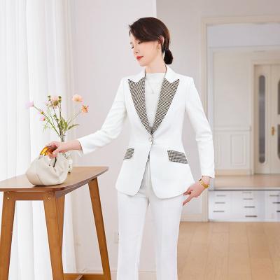 China QUICK DRY 2023 autumn winter new black color contrast long sleeve suit jacket women's pants two suits elegant fashion blazer set for sale