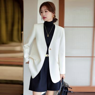 China Anti-wrinkle Ladies White Black Skinny Fit Crepe Coat Tuxedo Suits White Office Formal Business Suits Women for sale