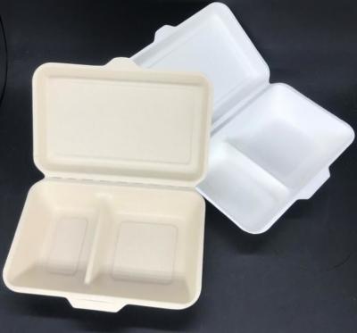 China Eco Biodegradable 1000ml 2 Compartment Lunch Box Surgance Pulp Tableware Food Container for sale