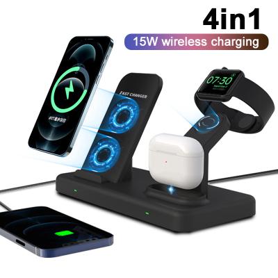 China MOO Hyun Mobile Phone and Roh Accessories 4 in 1 Wireless Charger Stand for iPhone 13 Mini 11 12 Pro 8 15W Qi Fast Charging Dock Airpo Station for sale