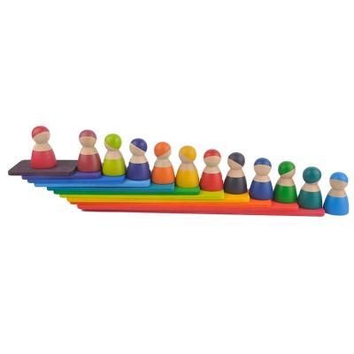 China Eco-friendly Material People Figures Form 12 Pcs Rainbow Wooden Peg Dolls Toys Great For Arts And Crafts for sale