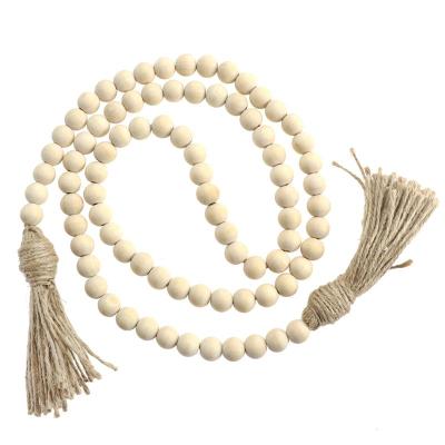 China Perfect Gifts for Graduates Garland Farmhouse Rustic Country Country Wooden Bead with Tassels Decor 16mm Beads 58inches for sale