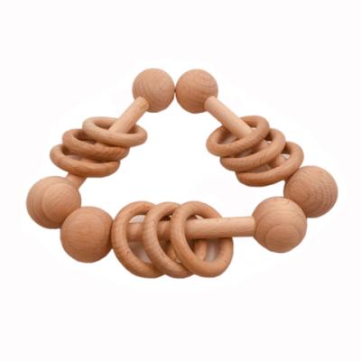 China Baby Safe Custom Wholesale Toddlers Wooden Rattle Montessori Bells Play Wooden Rattle and Sensory Teether Toy Set for sale