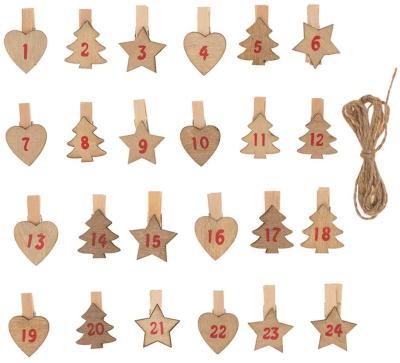 China 35mm Countdown Advent Calendar 24days Diy Tags Photo Safe Natural Wood Paper Peg Pin Crafts Mini Clips Clothespins Christmas Label for sale