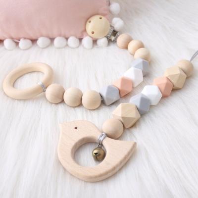 China BPA Free Wooden Baby Pacifier Clips Holder for sale