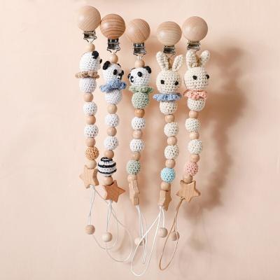 China BPA Free Wooden Baby Pacifier Clip Chain Holder Chupetas Soother Pacifier Clip Leash Strap Nipple Holder For Infant Feeding for sale