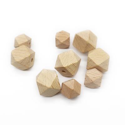 China Wholesale Baby Safe Hexagon Shape Teether Used 10mm to 20mm Natural Unfinished Beech Wood Beads for sale