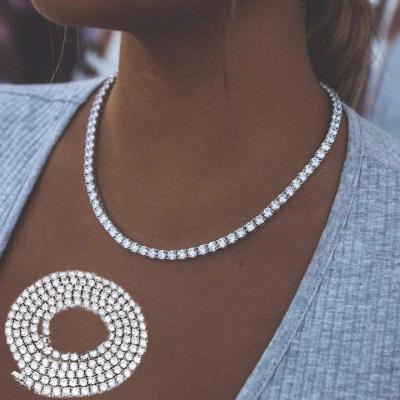 China Hiphop Jasen Jewelry CZ Single Stone Round Cut Iced Out White Gold Hip Hop Tennis Link Necklace for sale