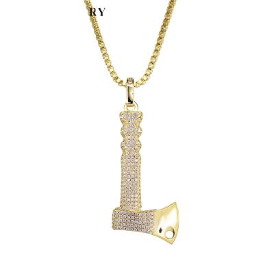 China JASEN FASHION JEWELRY Iced Out Hip Hop Jewelry Zirconia Paved Ax Shape Necklace Pendant for sale