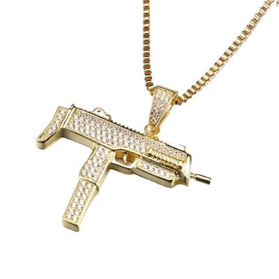 China Hiphop JASEN JEWELRY 925 Fashion Gun Shape Necklace Personality Customization Hot Selling SILVER Pendant Gold Iced Out AK-47 Rifle Pendant for sale